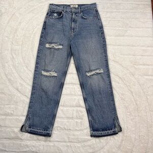 Free People Lita Straight Leg Crop Jeans Raw Hem Ripped Distressed Sz 27